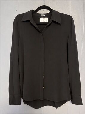 Aritzia Babaton Black Long-Sleeve Silk Button Shirt